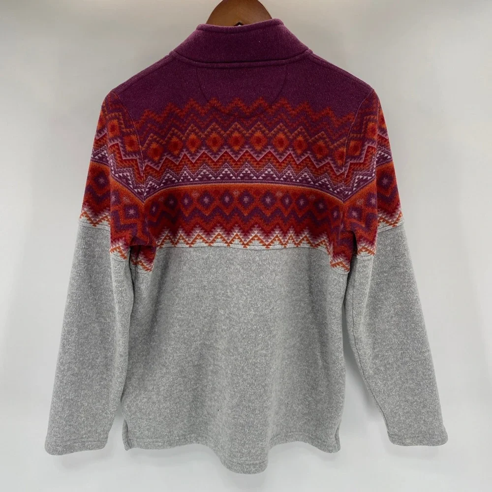 Orvis Quarter 1/4 Zip Fleece Mens Large Gray Purple Fair Isle Geometric Pullover